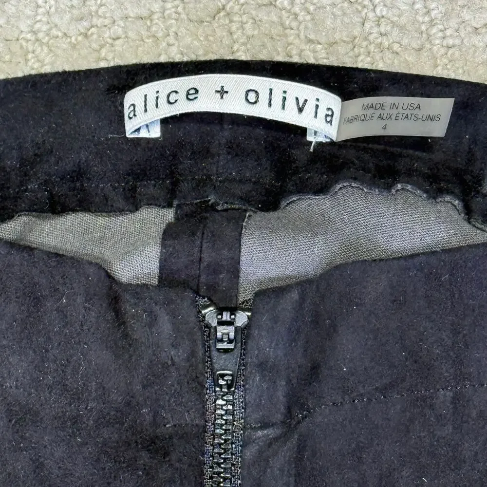 Alice + Olivia Front Zip Black Lambskin Suede Leggings Size 4